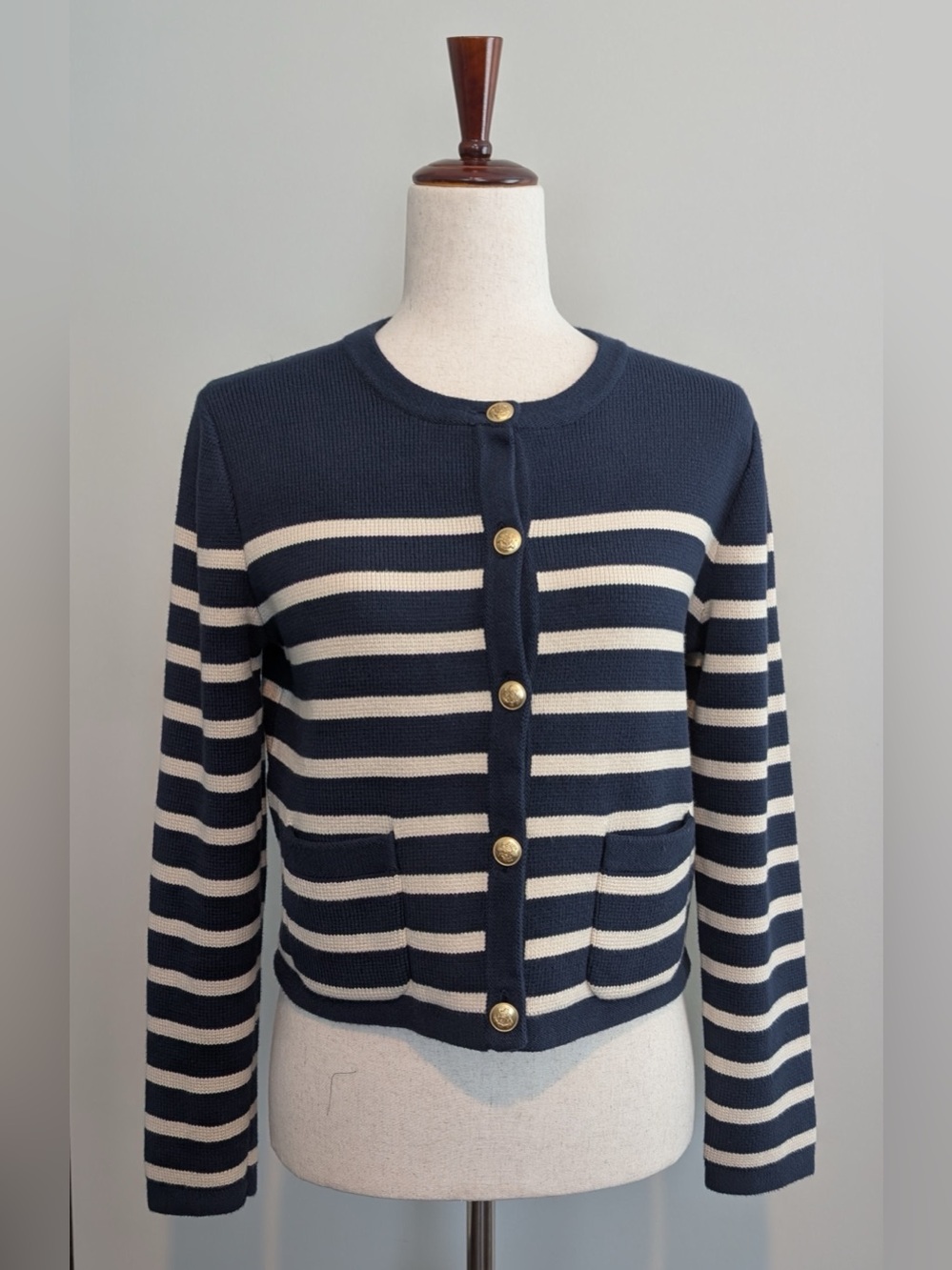 J.Crew Emilie Sweater Lady Jacket in Stripe Navy Ecru Size Small